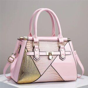 Women's Shiny Crocodile Textured Padlock Satchel - Shoulder Bag